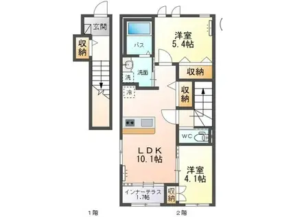グランディスCOCO(2LDK/2階)の間取り写真