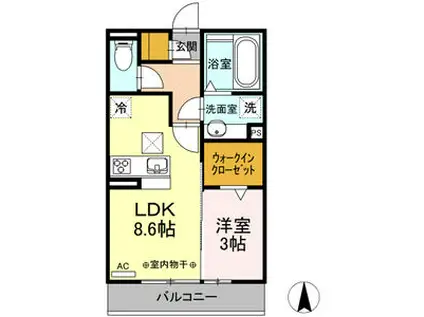 アンビシャス白山(1LDK/1階)の間取り写真