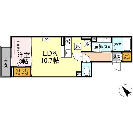 ディー パイナ 千年新町(1LDK/1階)の間取り写真
