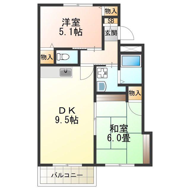 USー1住吉東(2DK/3階)の間取り写真