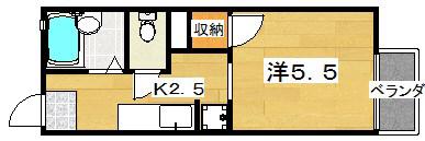 ラポール渚 A棟(1K/2階)の間取り写真