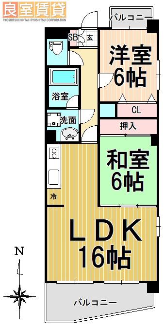リーベンイセヤマ(2LDK/2階)の間取り写真