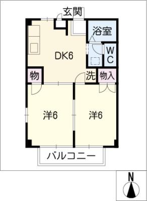 サンビレッジ C(2DK/2階)の間取り写真