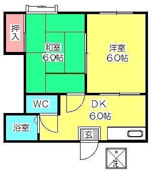 アートインピースハウスII(2DK/1階)の間取り写真