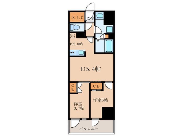 レジディア中目黒III(2DK/4階)の間取り写真