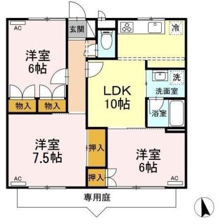 ヴィラドルチェ(3LDK/1階)の間取り写真