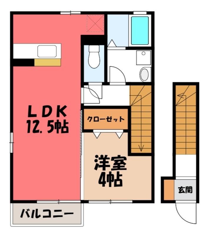 ルミエール大友D(1LDK/2階)の間取り写真