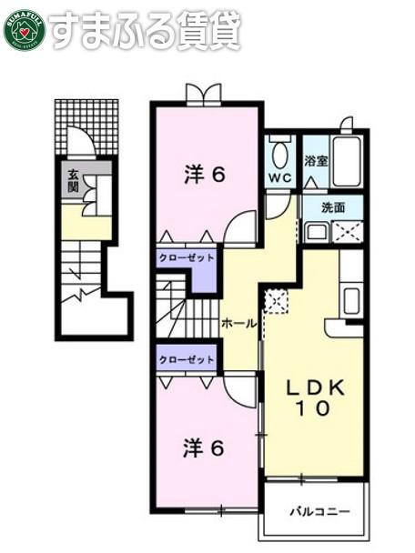 サニーヒル(2LDK/2階)の間取り写真