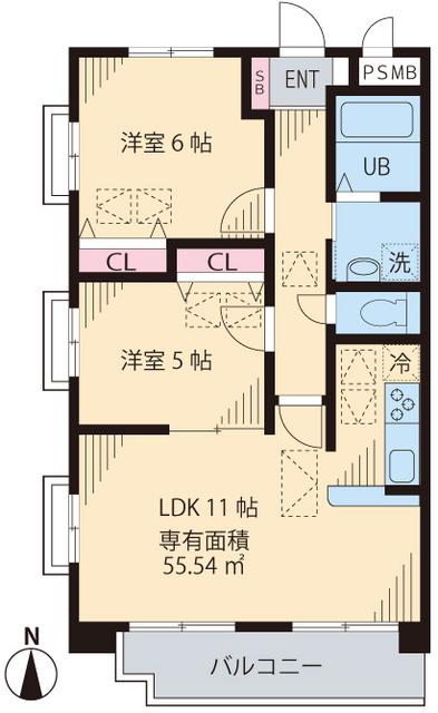 ルネ シェスタ(2LDK/4階)の間取り写真