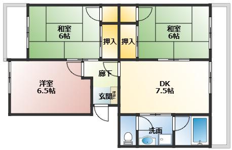 コーポミネカワ(3DK/4階)の間取り写真