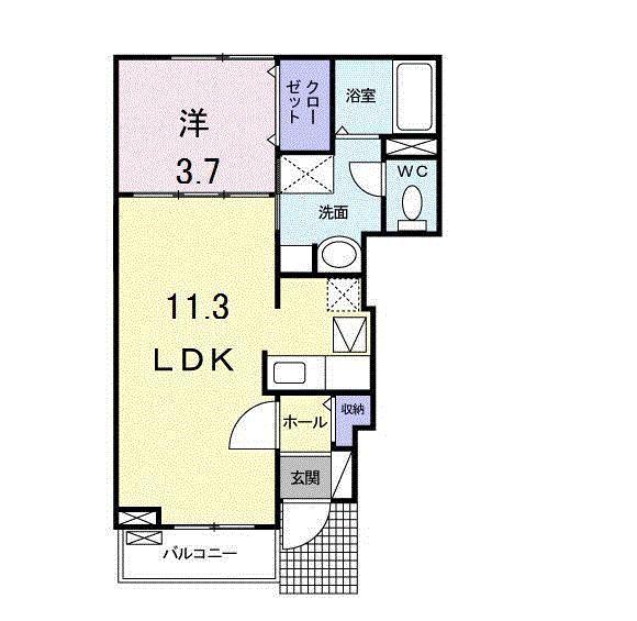 サニーサイド スクエア(1LDK/1階)の間取り写真
