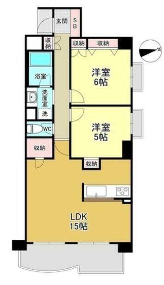 ブルームライフ向ヶ丘遊園(2LDK/2階)の間取り写真