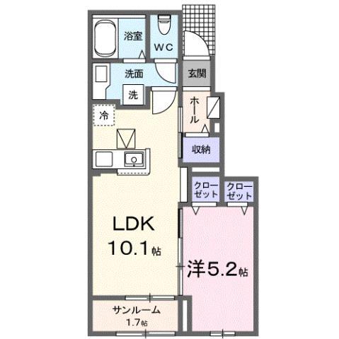 ミモザA(1LDK/1階)の間取り写真