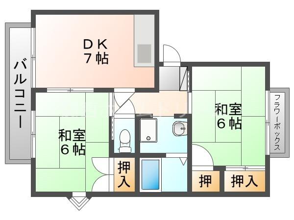 古川橋グリーンハイツB(2DK/2階)の間取り写真