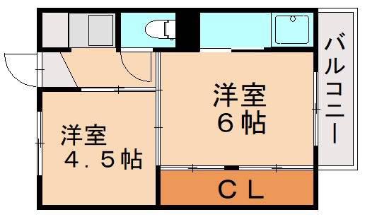 ビレッジハウス萩原(2K/3階)の間取り写真