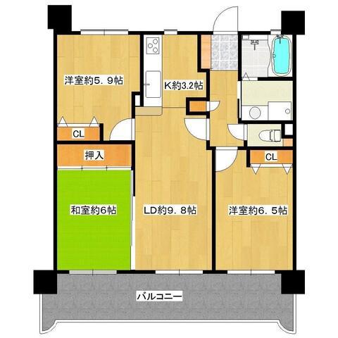 ネオステージ大町プレミエール(3LDK/7階)の間取り写真