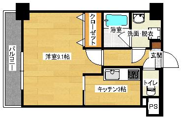 クローバー大町(1K/3階)の間取り写真