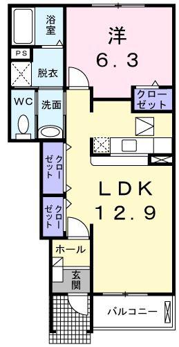 グレイスYOU II(1LDK/1階)の間取り写真