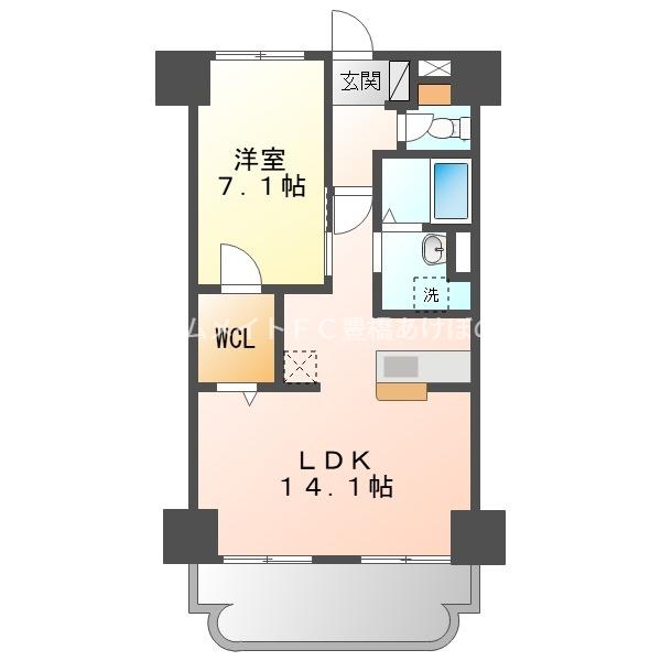 第1丸中マンション(1LDK/5階)の間取り写真
