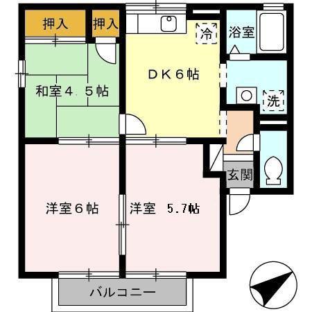 サニーヒルヴィラ(3DK/2階)の間取り写真