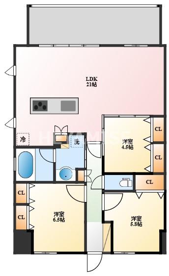 レーベン長崎ONE LUXE(3LDK/5階)の間取り写真
