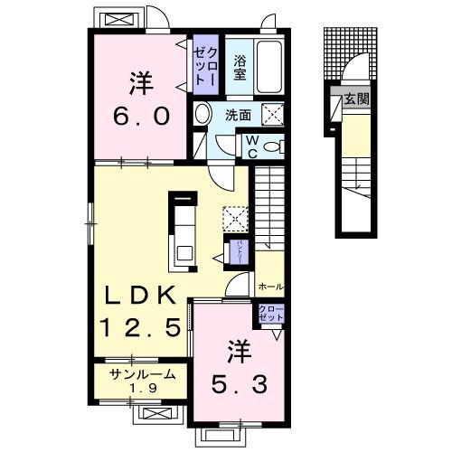 レゴリス(2LDK/2階)の間取り写真