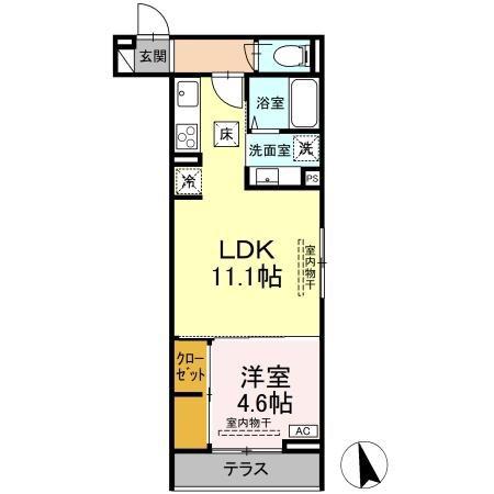 D-ROOM中央I(1LDK/1階)の間取り写真