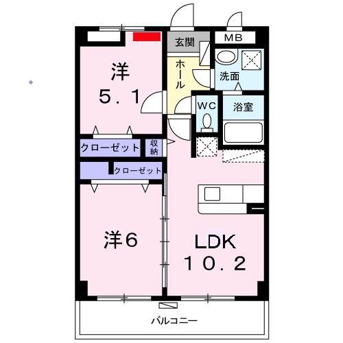 パルクコーテロカシオン(2LDK/3階)の間取り写真