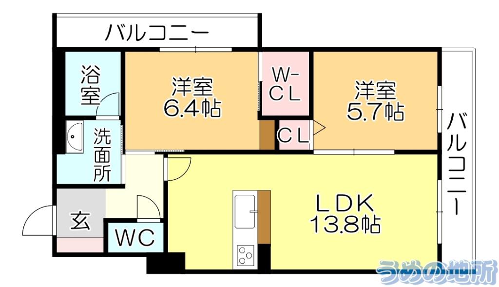 ラ・ルーチェ東櫛原(2LDK/2階)の間取り写真