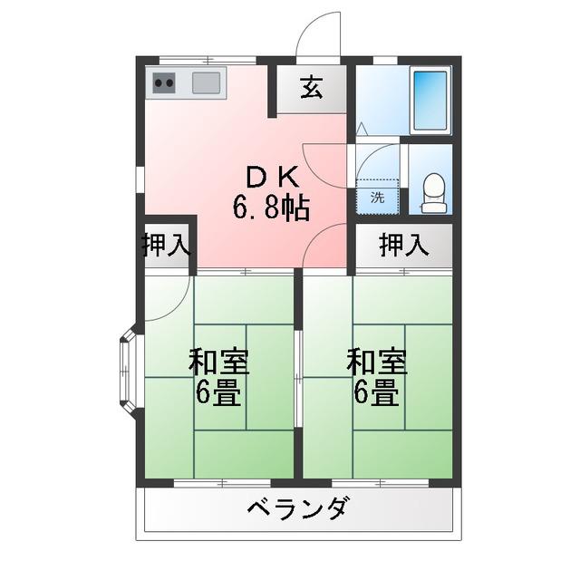 グリーンハイツ田中(2DK/2階)の間取り写真