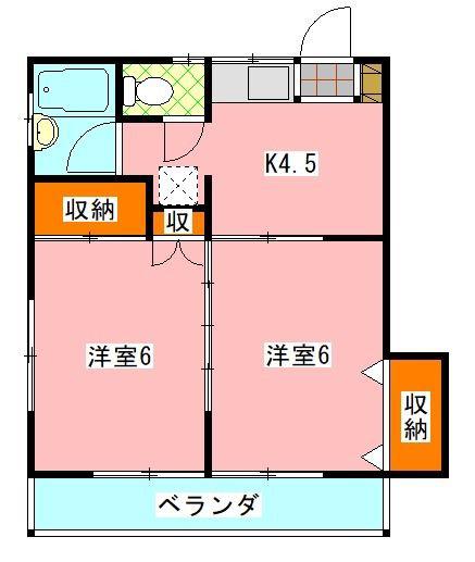 鈴木コーポ(2K/2階)の間取り写真