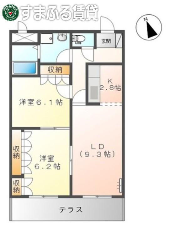 グランチェスタB棟(2LDK/1階)の間取り写真