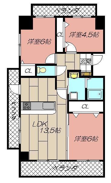 アヴァンセ陣原駅前(3LDK/2階)の間取り写真