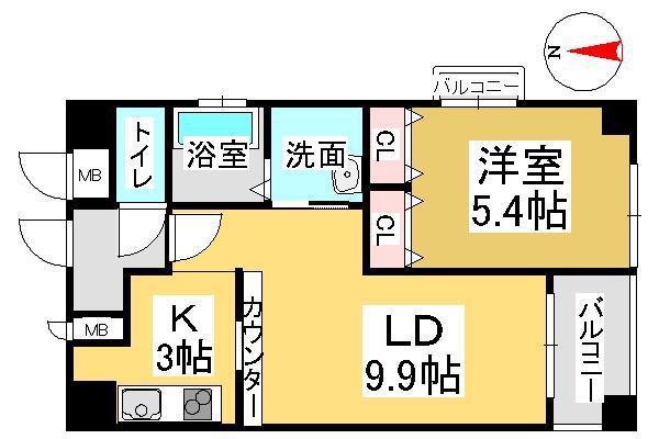 クレストシティ中井町(1LDK/4階)の間取り写真