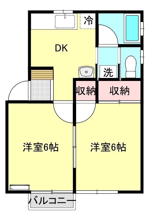 ハロー心月(2DK/2階)の間取り写真