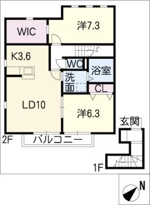 フィカーサ星崎(2LDK/2階)の間取り写真