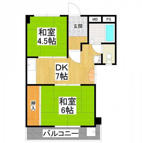 エスポワールイワタ(2DK/2階)の間取り写真