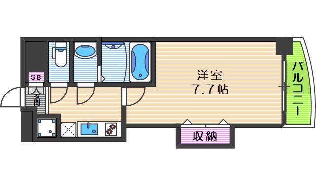 LUXE難波西I(1K/4階)の間取り写真