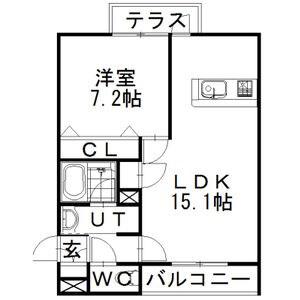 プロムナードD(1LDK/1階)の間取り写真