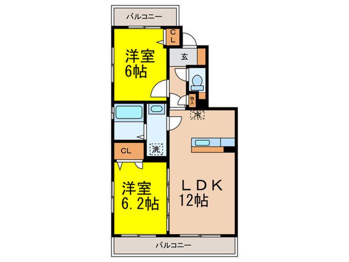 U.ZハイツI(2LDK/2階)の間取り写真