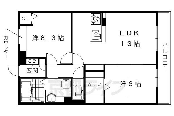 グランシャリオ西院(2LDK/3階)の間取り写真