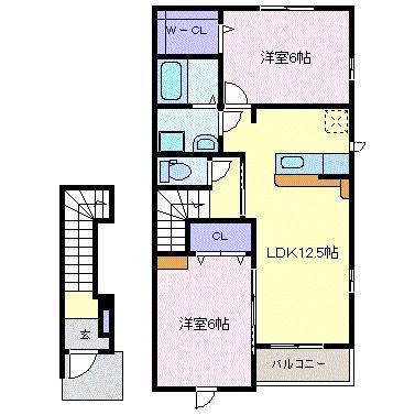 グランジェ中里(2LDK/2階)の間取り写真