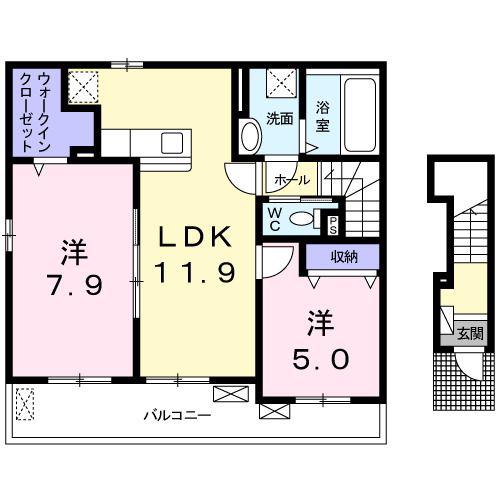 メゾン ド カオル(2LDK/2階)の間取り写真