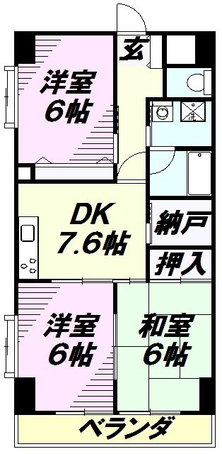 マルナカビレッジ壱番館(3SDK/6階)の間取り写真