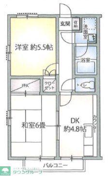 ディアフラッツIV(2DK/1階)の間取り写真