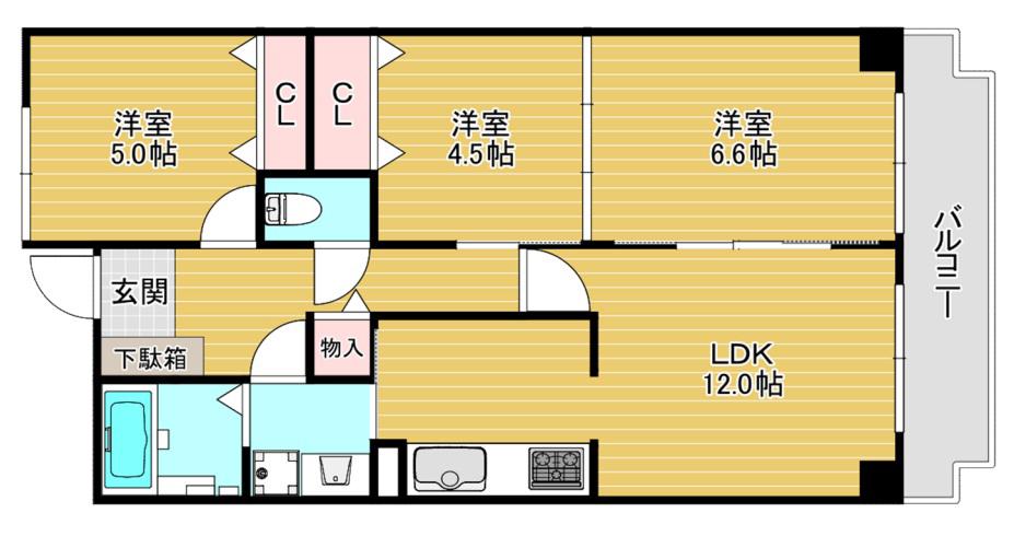 レバンテ垂水3番館(3LDK/8階)の間取り写真