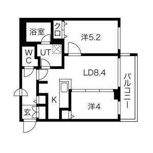 クラッセ札幌シティアクシア・サウステラス(2LDK/4階)の間取り写真