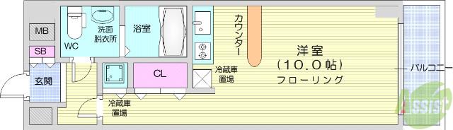 レジディア仙台本町(ワンルーム/10階)の間取り写真