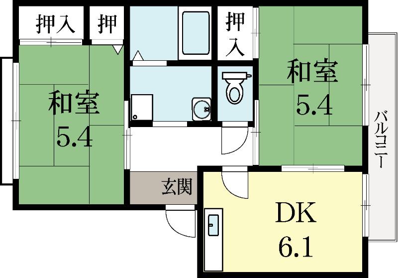 シャトヴェールA棟(2DK/2階)の間取り写真