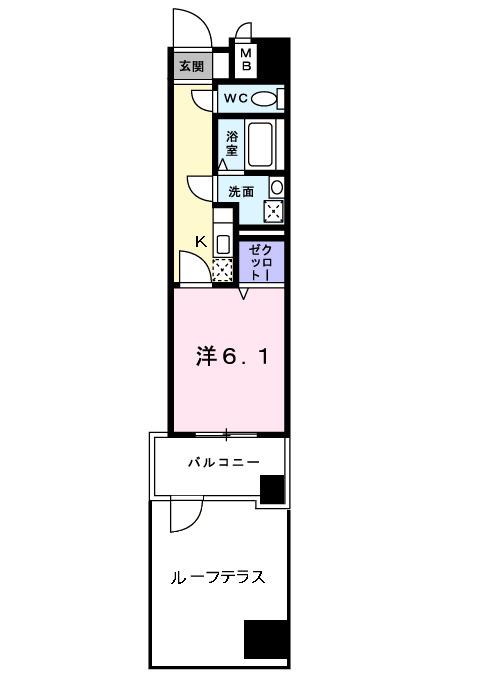 PARK岸和田Ⅱ(1K/2階)の間取り写真